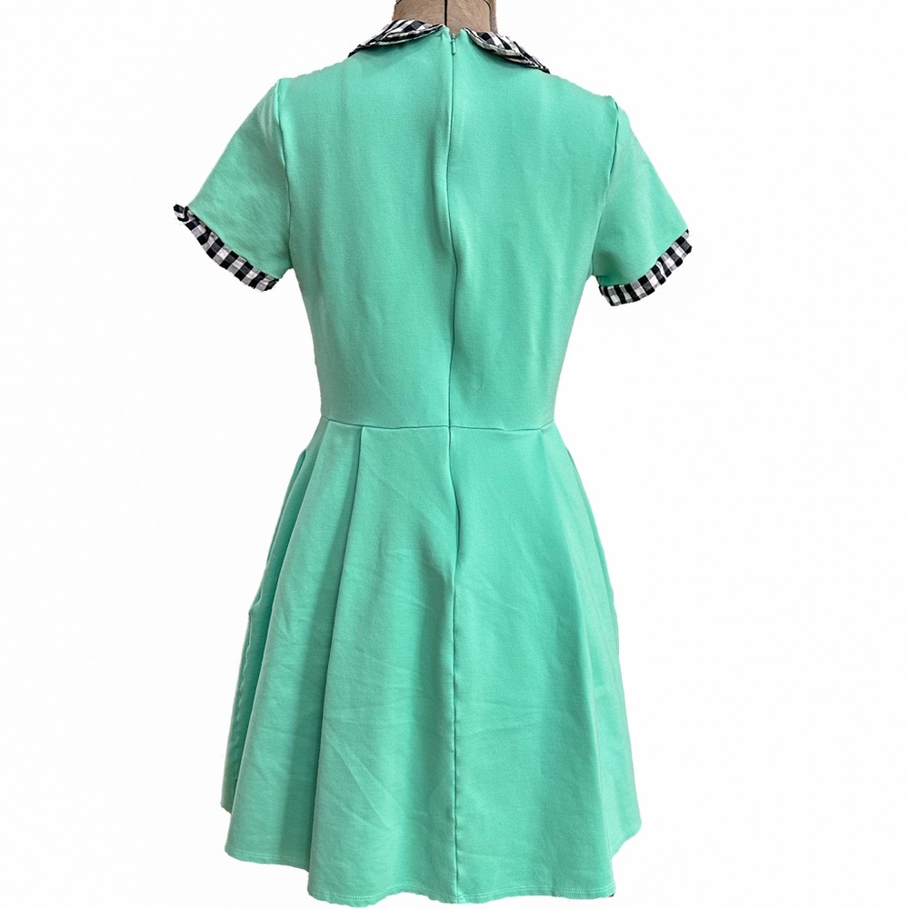 Mint Green Fit-and-Flare Dress with Gingham Collar - Picture 4 of 7